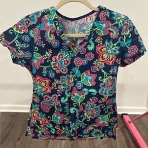 Med Couture Navy Floral V-Neck Blouse